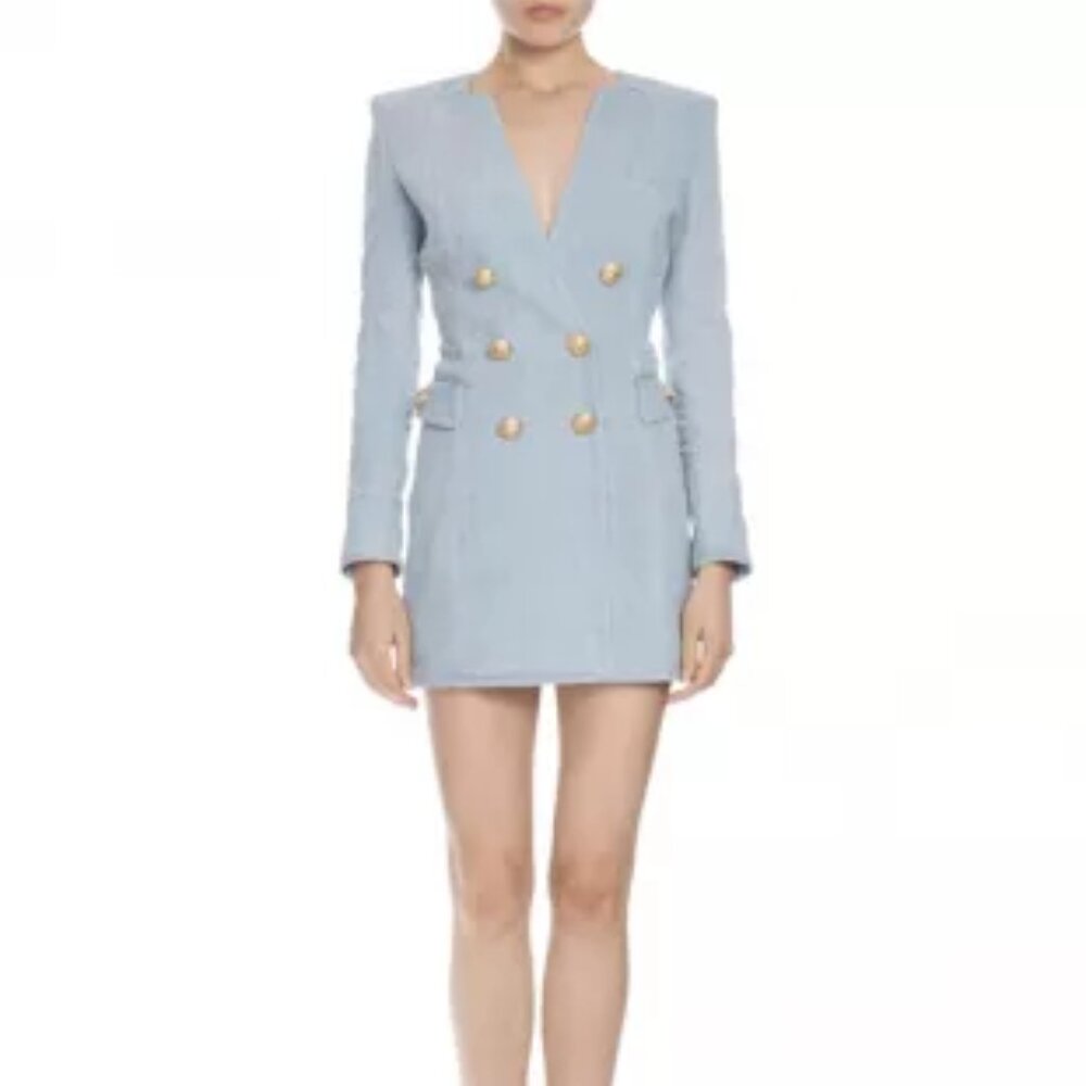 Authentic Balmain Blue Denim Double Breasted Mini Dress - Picture 3 of 11